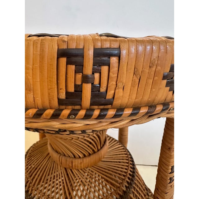 Vintage Woven Wicker Rattan Hourglass Emmanuelle Peacock Style Side Table Stool For Sale - Image 9 of 12