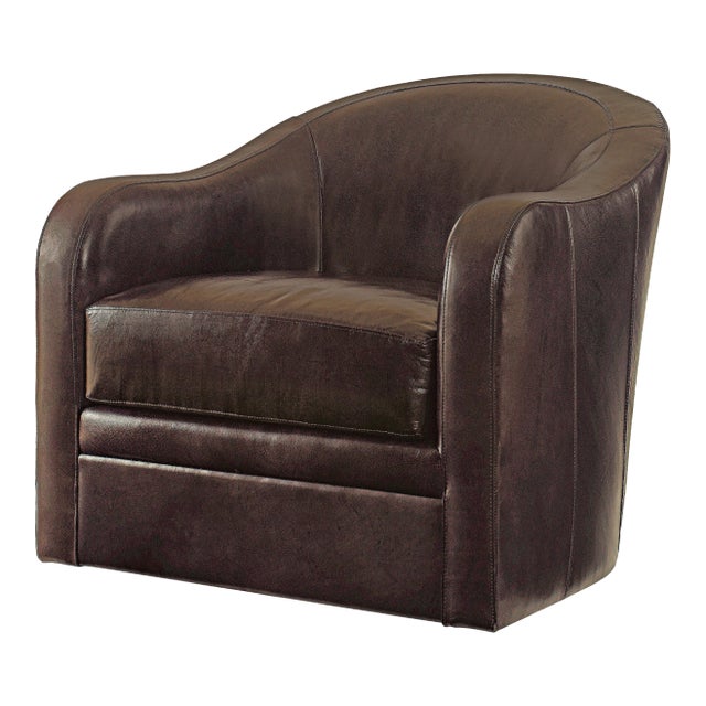 Century Furniture Bramonte Swivel Chair, Charcoal Leather For Sale