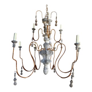 10 Light Italian Painted Wood and Metal Chandelier For Sale