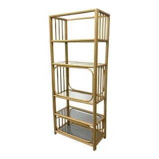 Vintage Boho Pencil Reed Tall Display Shelves with Glass Inserts For Sale