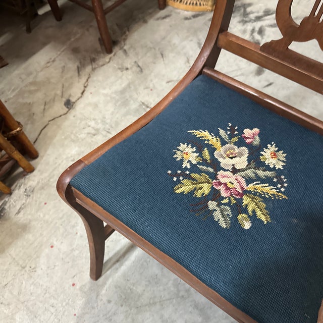 Mid-Century Modern 1970s Wooden Mid Century Modern Carved Needlepoint Chair For Sale - Image 3 of 7