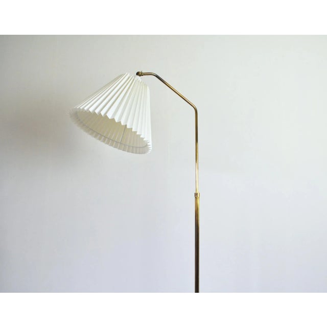Scandinavian Floor Lamp in Brass with Pleated Shade, 1950s For Sale - Image 4 of 12