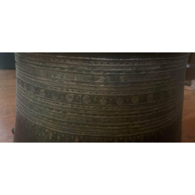 Boho Chic Burmese Etched Bronze 17th -18th Century Rain Drum For Sale - Image 3 of 6