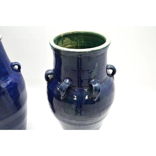 Large Blue Ceramic Floor Standing Vases, 1970s, Set of 2 For Sale - Image 4 of 11