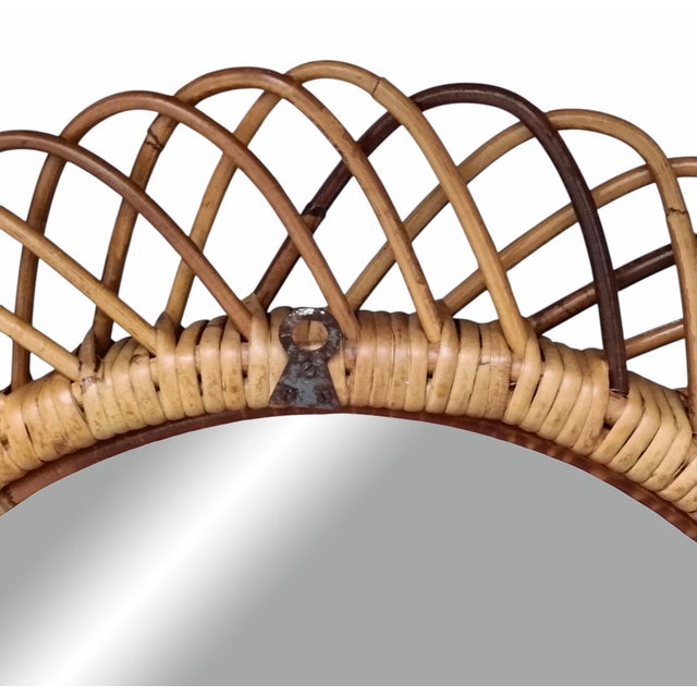 Wood Oval Rattan and Bamboo Wall Mirror attributed to Franco Albini, 1960s For Sale - Image 7 of 10