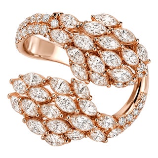 Late 20th Century Size 7 18K Pink Rose Gold Diamond Marquise Bypass Cocktail Ring For Sale
