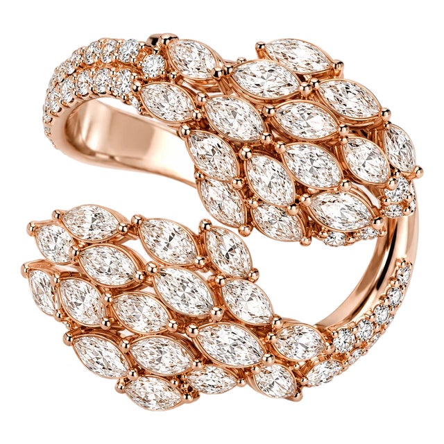 Late 20th Century Size 7 18K Pink Rose Gold Diamond Marquise Bypass Cocktail Ring For Sale