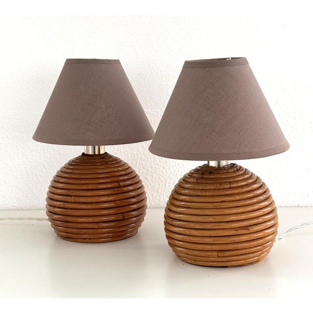 Mid-Century Modern Vintage Italian Rattan Bamboo Table Lamps from Vivai Del Sud, 1970s, Set of 2 For Sale - Image 3 of 11