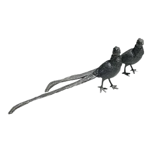 Black Metal Cast Iron Pheasant Bird Figurines - a Pair