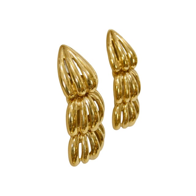Givenchy 1980s gorgeous highly polished runway triple open work drop clip back earrings Signed, "Givenchy, Paris ,New...
