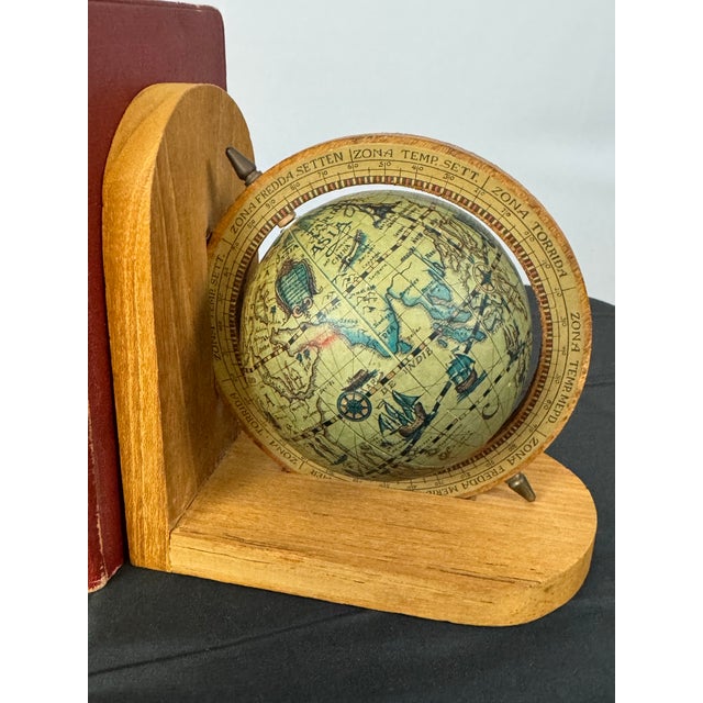 Pair of MCM Wood Bookends. 1960s Vintage Old World Rotating Globe Map Made in Italy For Sale In Pittsburgh - Image 6 of 7