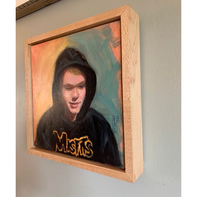 Figurative Misfits Hoodie by Ellen Starr Lyon | Oil Painting of a young person in a black hoodie For Sale - Image 3 of 4