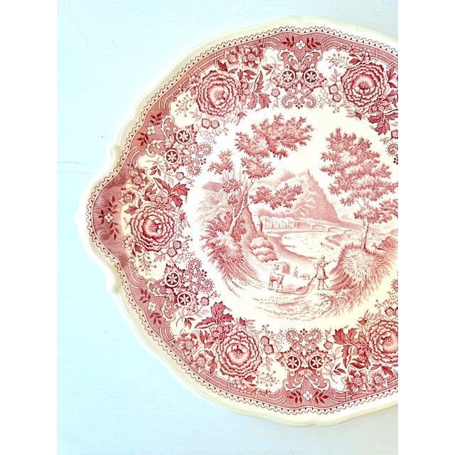 1950s Vintage Pink Burgenland Ceramic Serving Platter with Handles from Villeroy & Boch, 1950s For Sale - Image 5 of 5