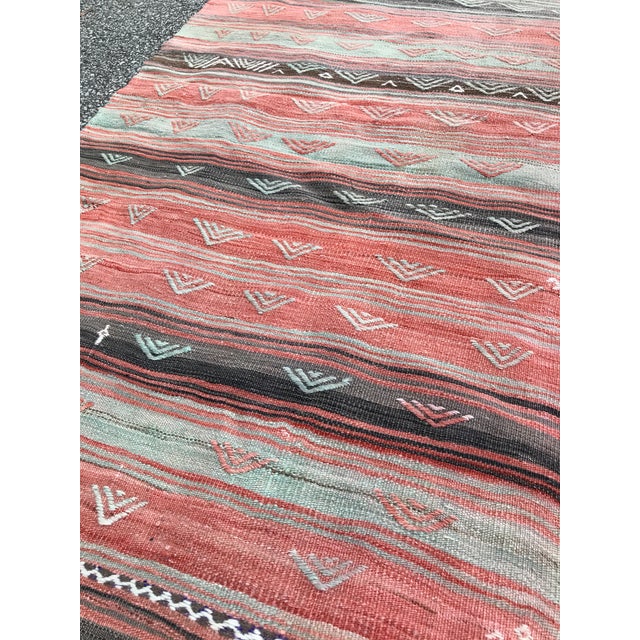 Vintage Striped Woven Anatolian Kilim Runner 3′1″ × 8′1″Muted ColorsPink RugBoho Chic Long