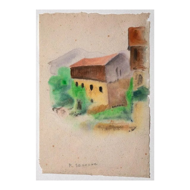 Pierre Segogne - Country Houses - Watercolor on Paper - 1950s For Sale