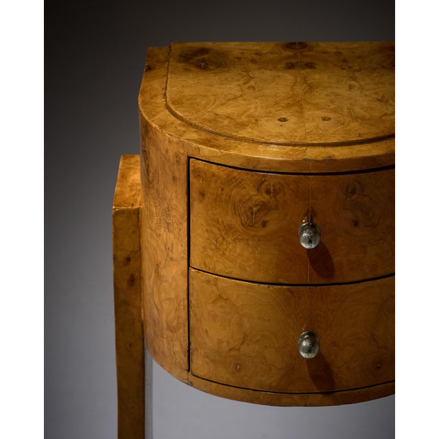 French Art Deco Burled Ash Side Table With Architectural U-Form Base For Sale - Image 9 of 9