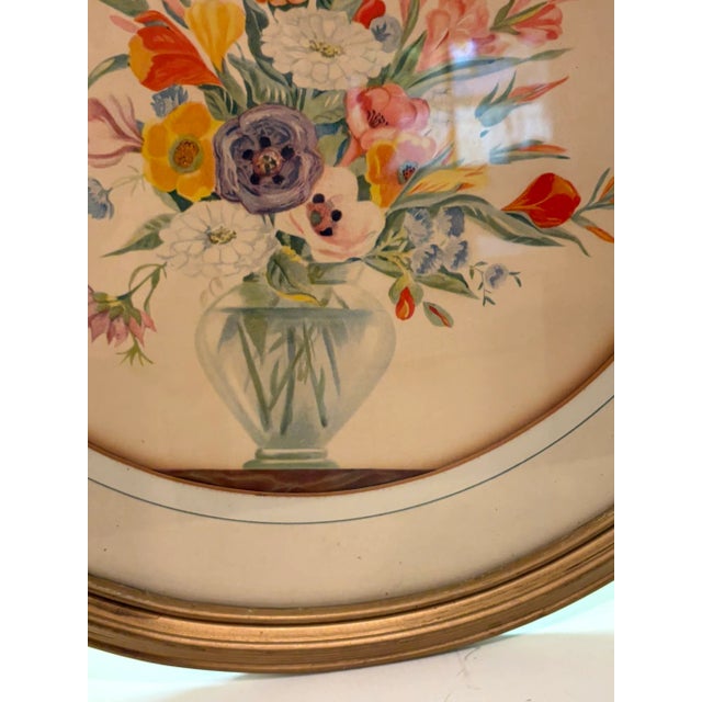 Gold Vintage Mid Century Round Floral Still Life Art Print & Gilded Wood Frame For Sale - Image 8 of 8