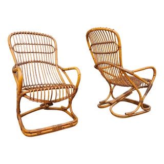 Rattan Armchairs in the style of Tito Agnoli for Dal Vera, 1950s, Set of 2 For Sale