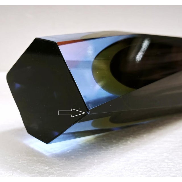Geometric Faceted Uranium Sommerso Murano Glass Vase, Italy 1960s For Sale - Image 18 of 18