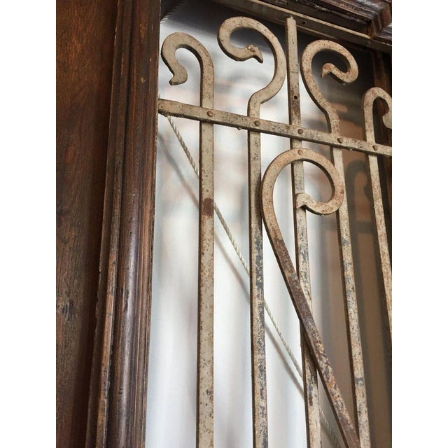 Antique French Painted Double Entry Doors With Transom Wood and Wrought Iron For Sale - Image 16 of 18