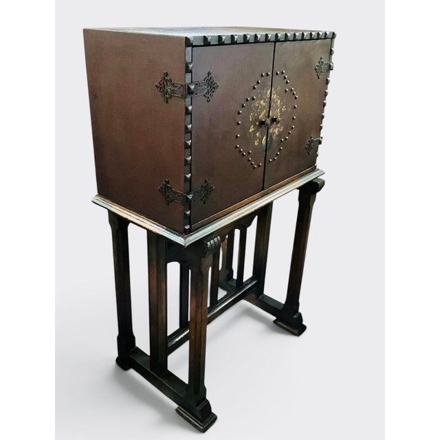 Rustic European Spanish Revival Drop-Front Secretary Desk | Moorish Writing Cabinet | Mediterranean Escritorio c.1930 For Sale - Image 3 of 13