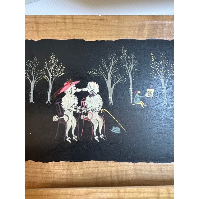 1950s Signed Kentley "The Romance of Fifi and Pepe" Full Set(4) Wooden Tray For Sale - Image 13 of 16