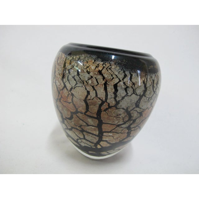 Rrobert Malone Modern Organic Earthy Crackle Glass Studio Art Paperweight Vase For Sale - Image 4 of 9