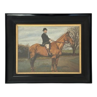 1930s "Gentleman on a Chestnut Hunter" Antique Horse Painting Oil on Board by a.g. Knights For Sale