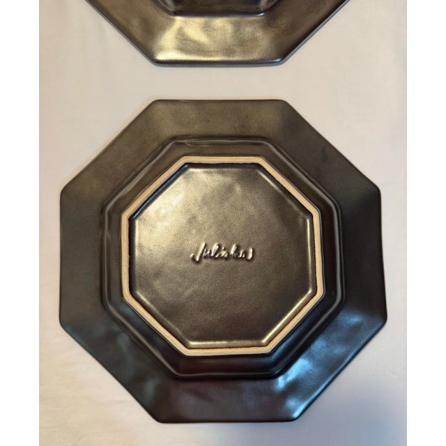 Brown Set of 4 Juliska Stoneware Pewter 10” Octagonal Soup/Pasta Bowls For Sale - Image 8 of 9