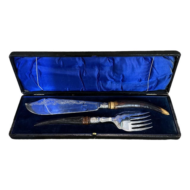 English Cutlery Set in Leather Box with Satin and Velvet Interior, Set of 3 For Sale