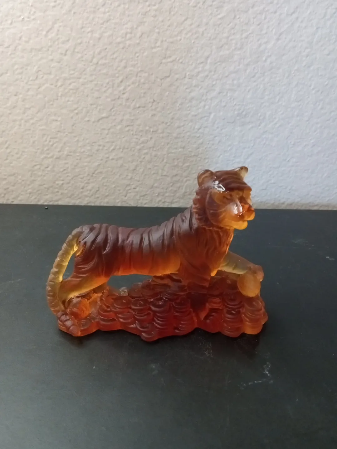 1960s Signed Daum France Amber Crystal Tiger Figurine | Chairish