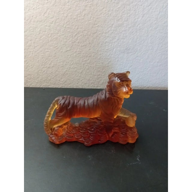 Glass 1960s Signed Daum France Amber Crystal Tiger Figurine For Sale - Image 7 of 8