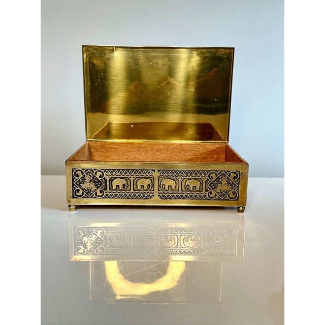 Wood Brass Jewelry Box with Cedar Wood and Asian Motifs, Germany, 1950s For Sale - Image 7 of 18