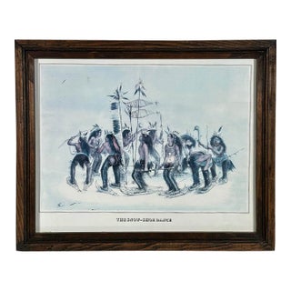 Vintage 1979 George Catlin the Snow Shoe Dance Framed Americana Portfolio Print For Sale