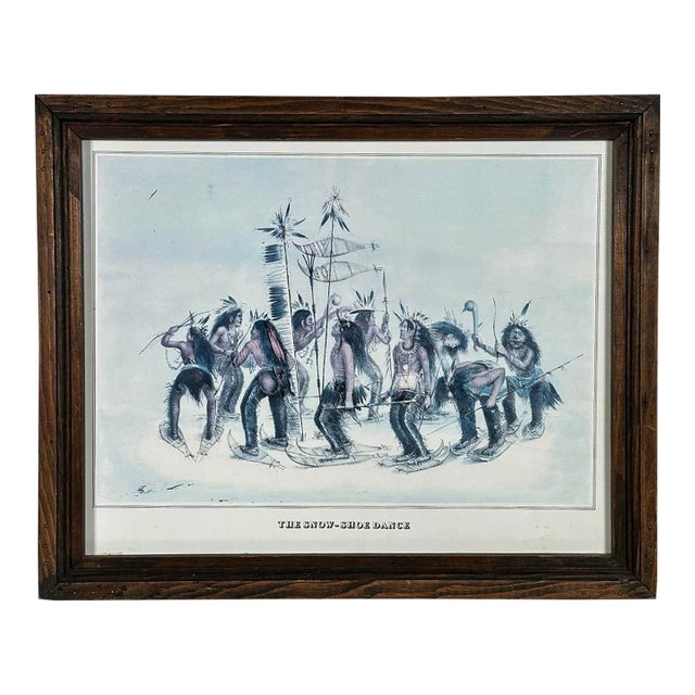 Vintage 1979 George Catlin the Snow Shoe Dance Framed Americana Portfolio Print For Sale