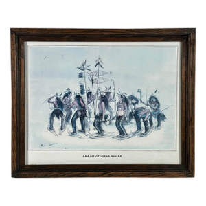 Vintage 1979 George Catlin the Snow Shoe Dance Framed Americana Portfolio Print
