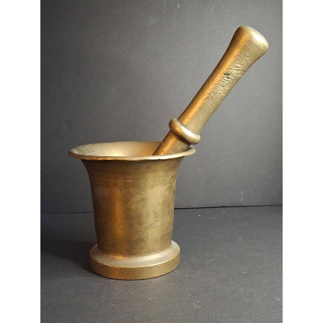 Rustic Antique 17th/18th C. Heavy Cast Bell Metal Brass Mortar & Pestle, J. Greenstein Provenance Judaica For Sale - Image 3 of 18