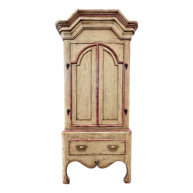 Large European Style Old World Hand-Painted Bar Drinks Liquor Armoire Cabinet Pull Out Shelf For Sale
