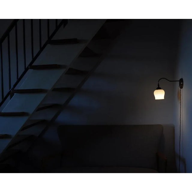 Scandinavian Art Deco Brass & Opaline Glass Wall Lamp, 1930s For Sale - Image 12 of 13