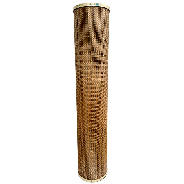 Wood Extra Tall Mid-Century Coastal Woven Rattan Cylinder Floor Planter For Sale - Image 7 of 7