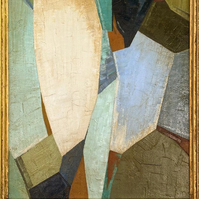 Abstract Contemporary Abstract Oil Painting in Vintage Painted Blue Frame For Sale - Image 3 of 6