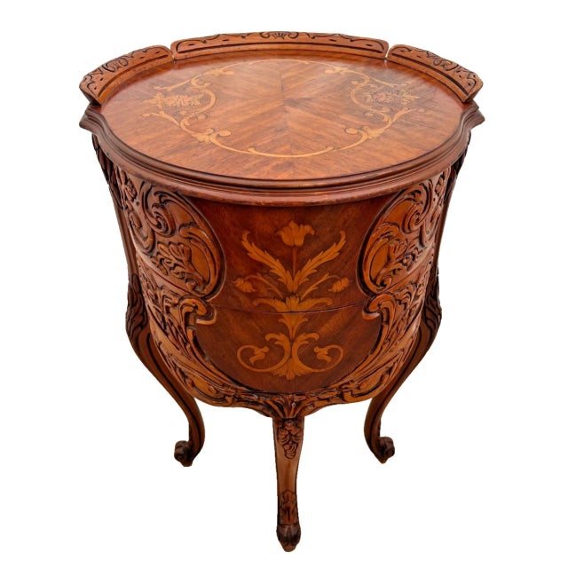 Stunning Vintage French Rococo Revival Bombe Bedside Cabinet, Nightstand, Drum Table with Concealed drawers. 30" Tall x...