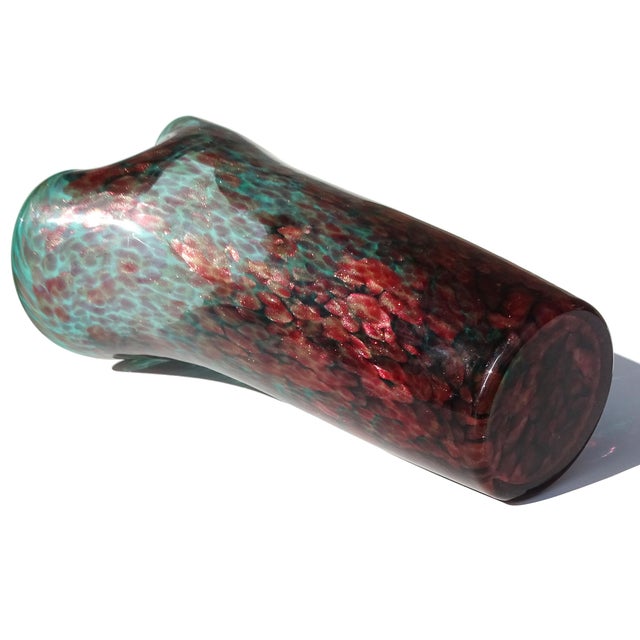 Vintage Murano Fratelli Toso Copper Red Aventurine Amethyst Green Italian Art Glass Flower Vase For Sale - Image 9 of 10