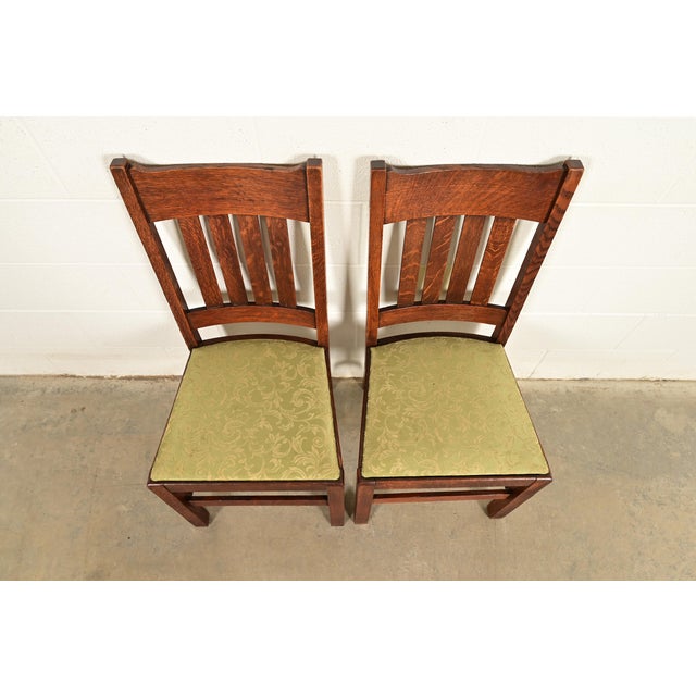 Early 20th Century Stickley Brothers Style Antique Mission Oak Arts & Crafts Side Chairs or Dining Chairs, Pair For Sale - Image 5 of 13