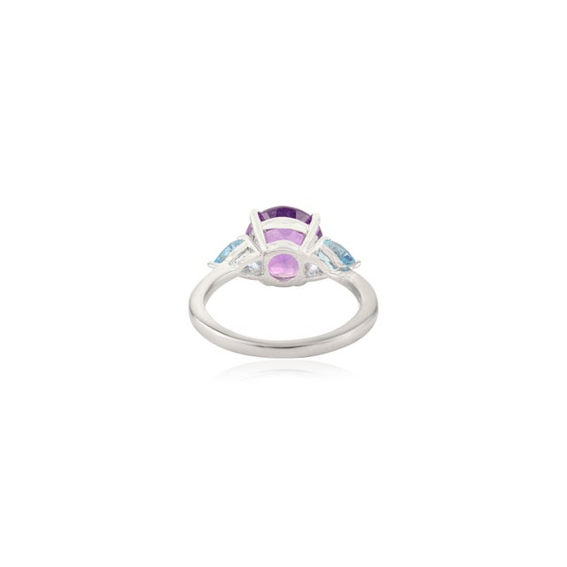 Metal Exquisite 9.8 Mm Round Amethyst & Topaz Trio Ring in 925 Sterling Silver - Size 6 For Sale - Image 7 of 10