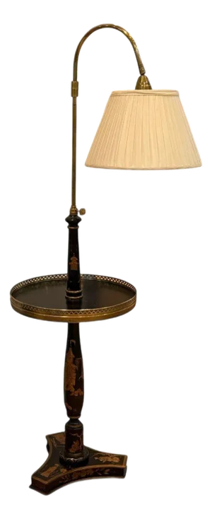 Chinoiserie Style, Crackle Lacquer, Giltwood, Floor Lamp With Shelf, Usa, 20th C