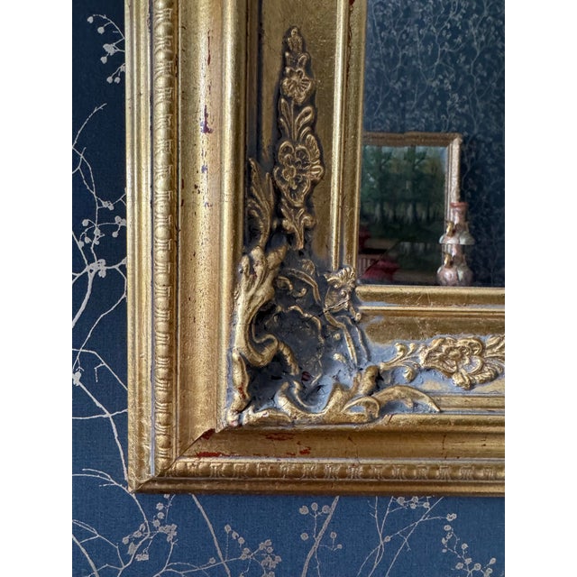 Rococo Vintage Large Ornate Gilt Framed Beveled Wall Mirror, 39 X 49 For Sale - Image 3 of 6
