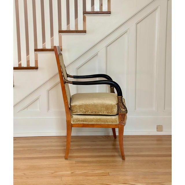 Late 20th Century Neoclassical Style Armchair in Champagne Chenille Velvet With Gilt Fish Motifs For Sale - Image 11 of 16