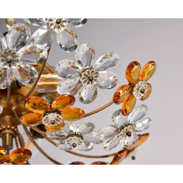 Mid Century Maison Bagues Style Crystal Flower Flush Mount Fixture For Sale - Image 4 of 12