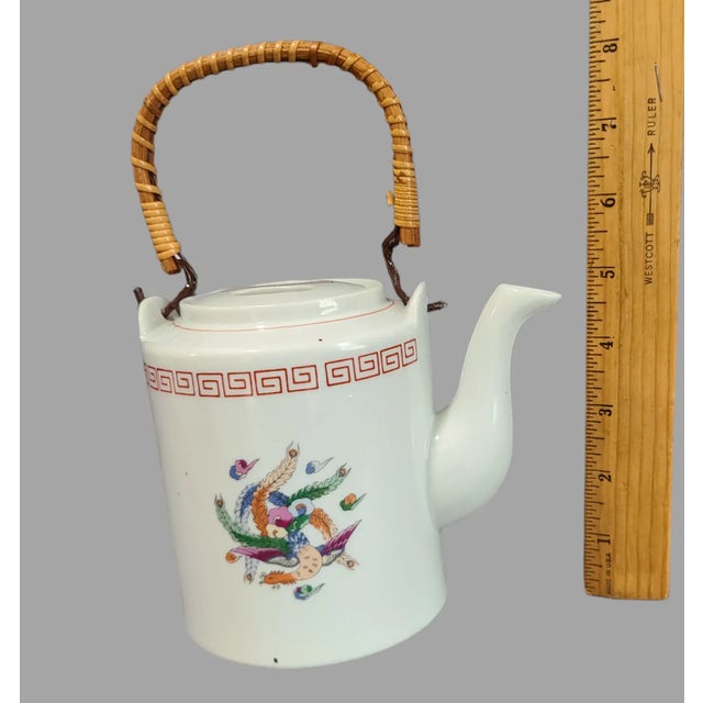 Japanese Vintage Japanese Tea-Pot Hand Painted Porcelain Immortal Phoenix Bird For Sale - Image 3 of 9